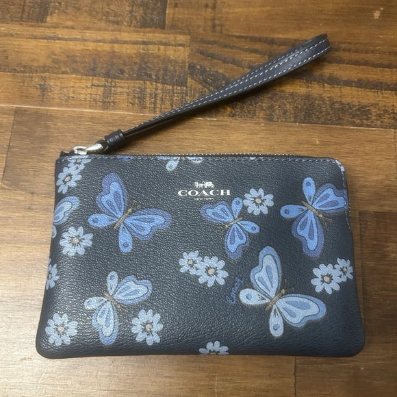Coach Handbags - Coach Corner Wristlet Lovely Butterfly Floral Midnight Navy CH716 Limited Edit.